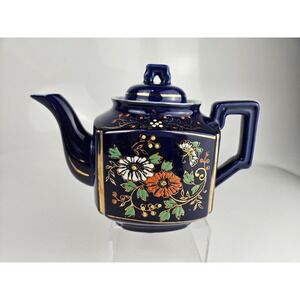 Vintage Hand Painted Japan Cobalt Blue Gold Floral Teapot